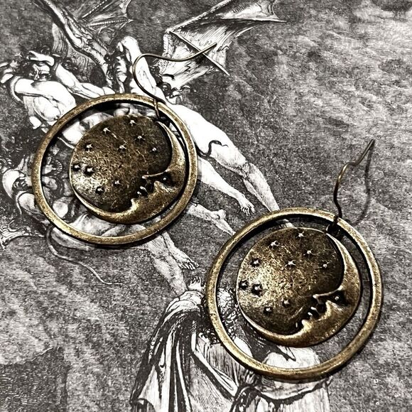 Iron Moon Boutique Jewelry - SALE Handmade Gold Brass Vintage Bohemian Moon Hoop Earrings